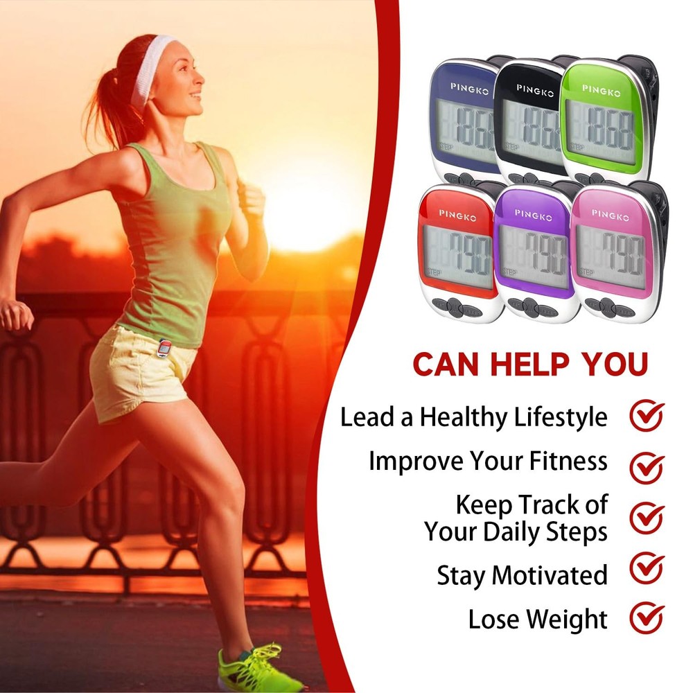 PINGKO Best Pedometer for Walking Accurately Track Steps Multi-Function Porta...