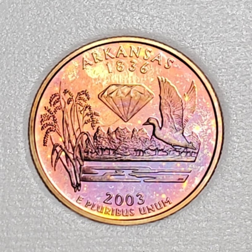 TONED 2003 S ARKANSAS STATE QUARTER CLAD PROOF UNC #C3234