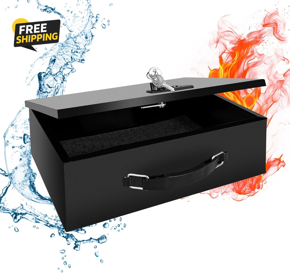 Fireproof Lock Box with Key and Combination Lock, Fire Safe Document Box