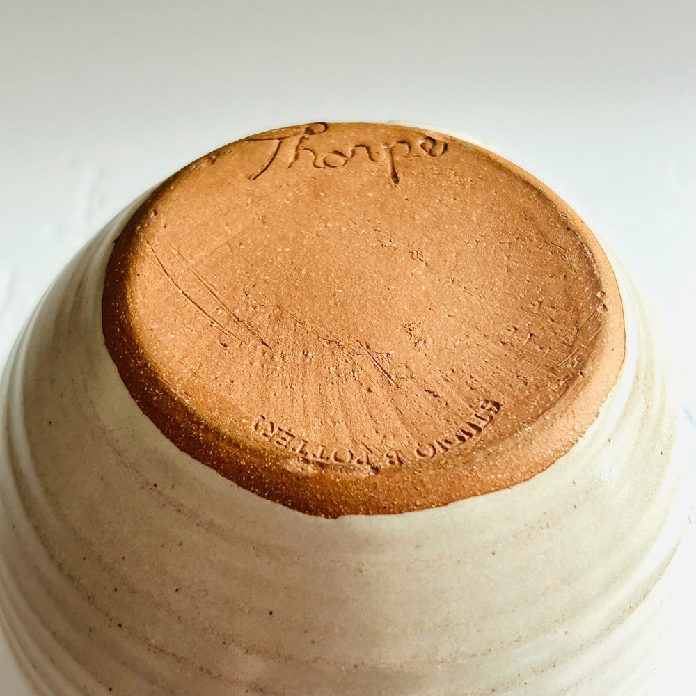 Studio B Pottery Pitcher Earthenware Blue Leaves Signed Thorpe 5.5 Inch