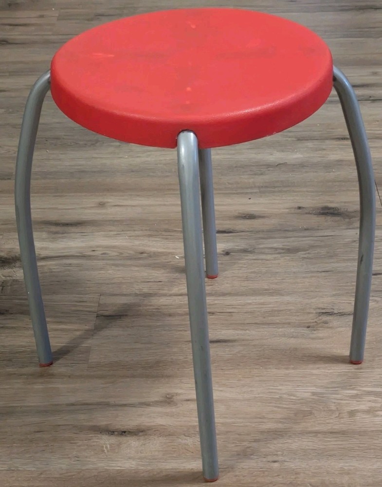 Vintage Pair Ikea Plastic Stools Forby Retro Red / White Stackable Chairs 18557