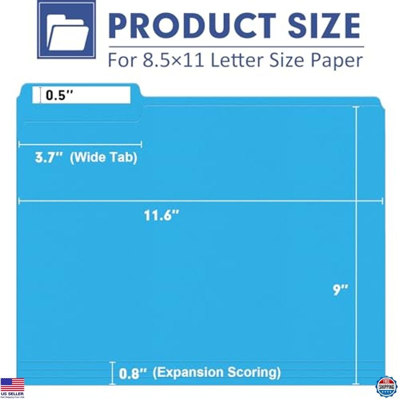 File Folder, PANDRI 270 Pack Colored File Folder, 1/3 Cut Tabs, Letter Size,