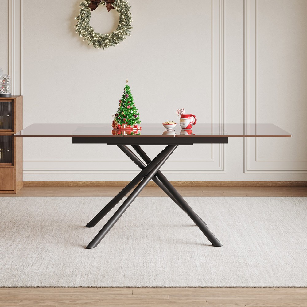 59-inch Modern Rectangle Expandable Dining Table with Retractable Leaf, Black