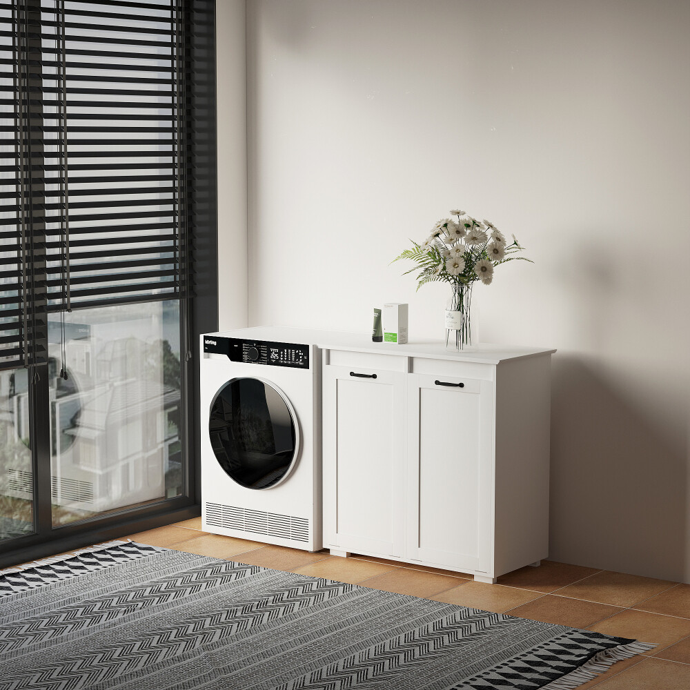 2-in-1 Laundry Sorting Cabinet - Removable Liner Bags & Smart Storage (White)