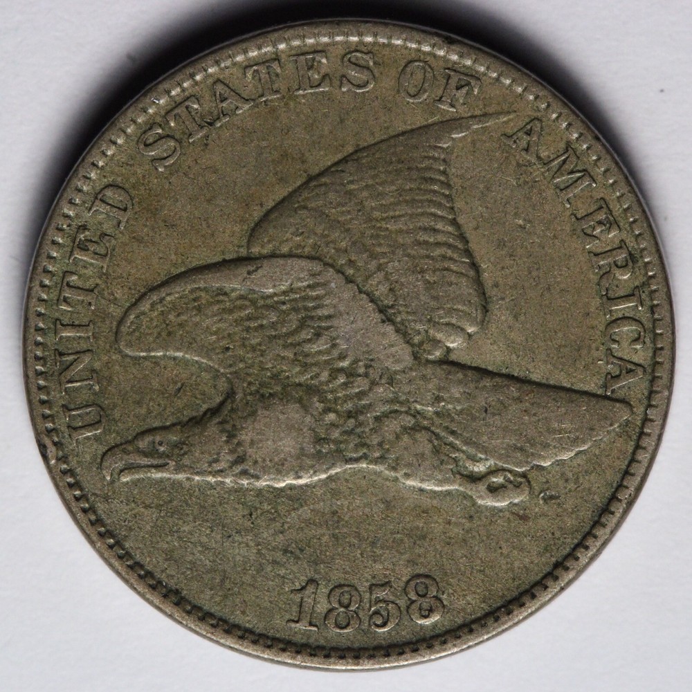 1858 LARGE LETTERS Flying Eagle Cent Penny XF+ REV DIE CRACK E115 TTBK