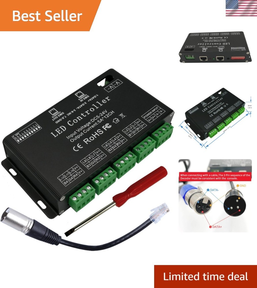 60A PWM Dimmer Driver - RGB 12 Channel DMX Decoder for Versatile Lighting