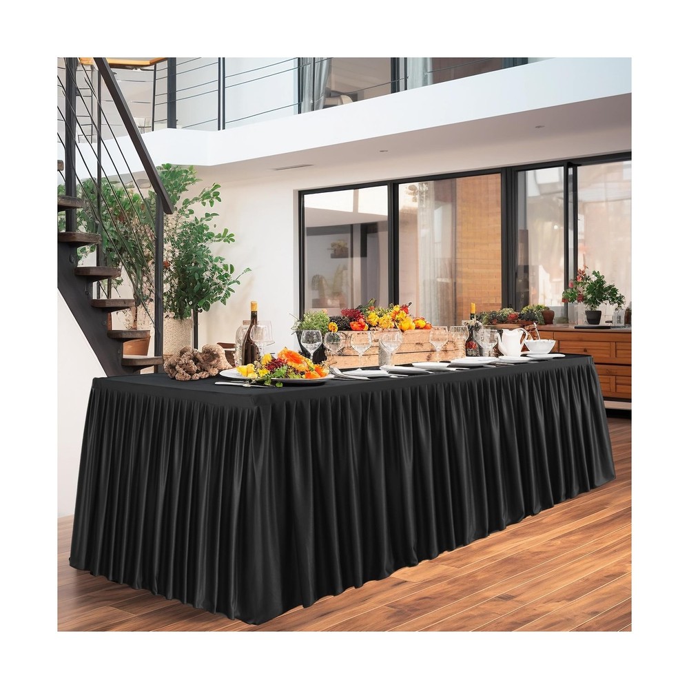 6 Pack Black Rectangle Table Clothes for 6 Foot Tables, Polyester Fitted Tabl...