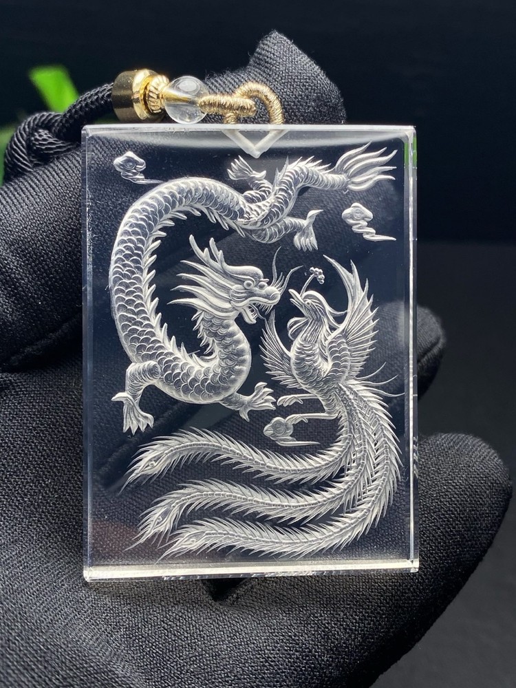 White Crystal Dragon Phoenix Pendant CC