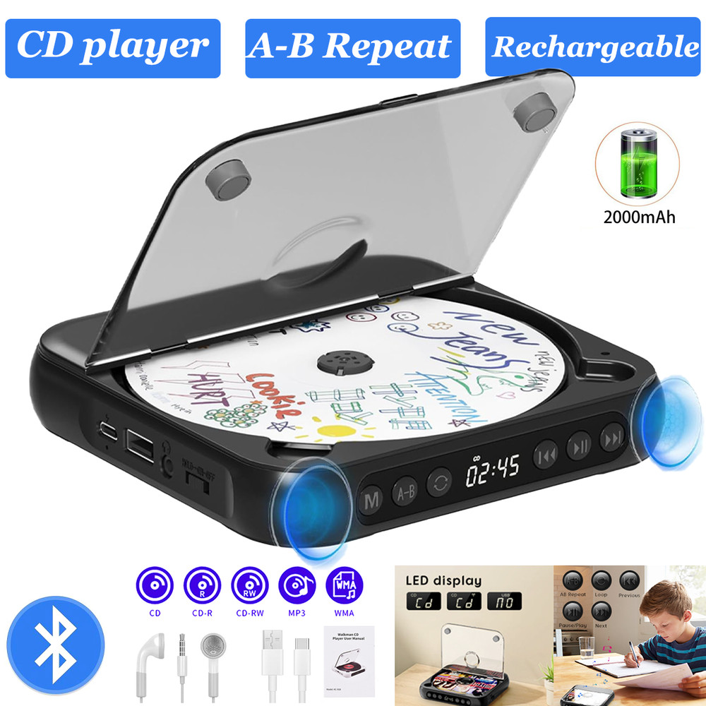 Portable CD Player, Personal Small Stereo CD Player with Bluetooth for Home