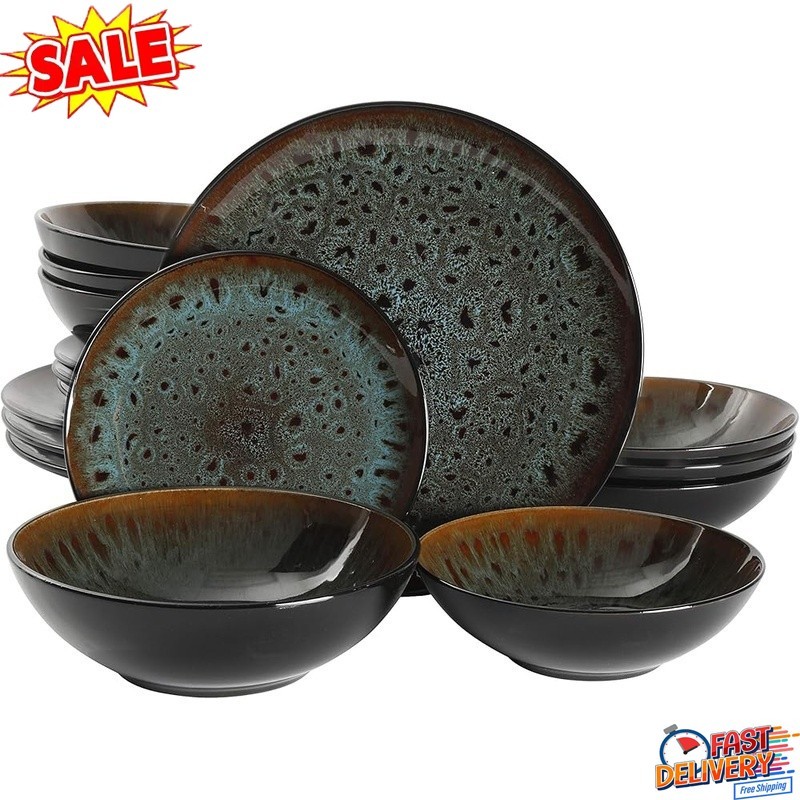 Reactive Glaze Stoneware Dinnerware Set Dishwasher Safe Unique  Service for 4