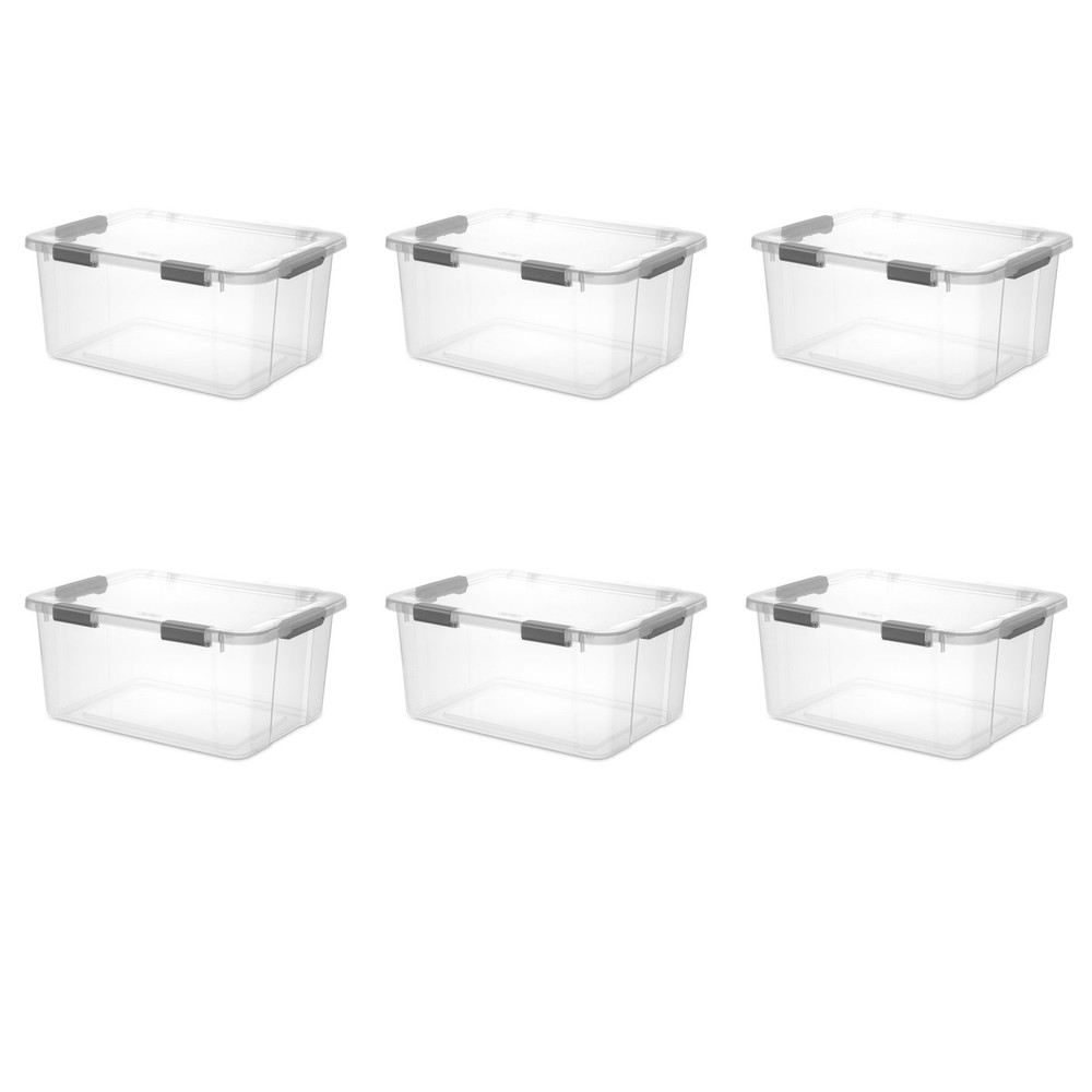 60 Quart Clear Storage Bin Container W/ Latch Lid & Comfort Grip 6 Pack Box