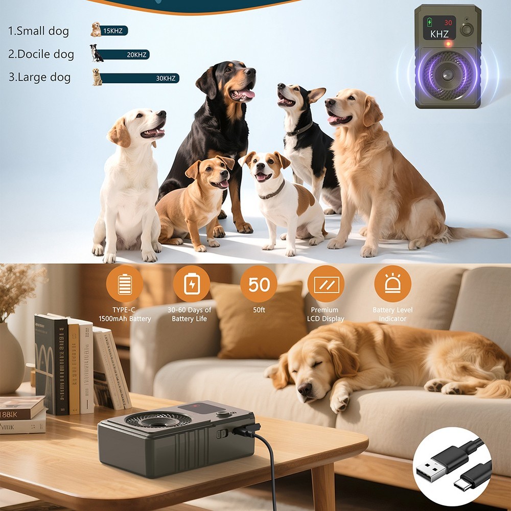 Ultrasonic Automatic Anti-barking Device Dog Barking Control USB Rechargeable