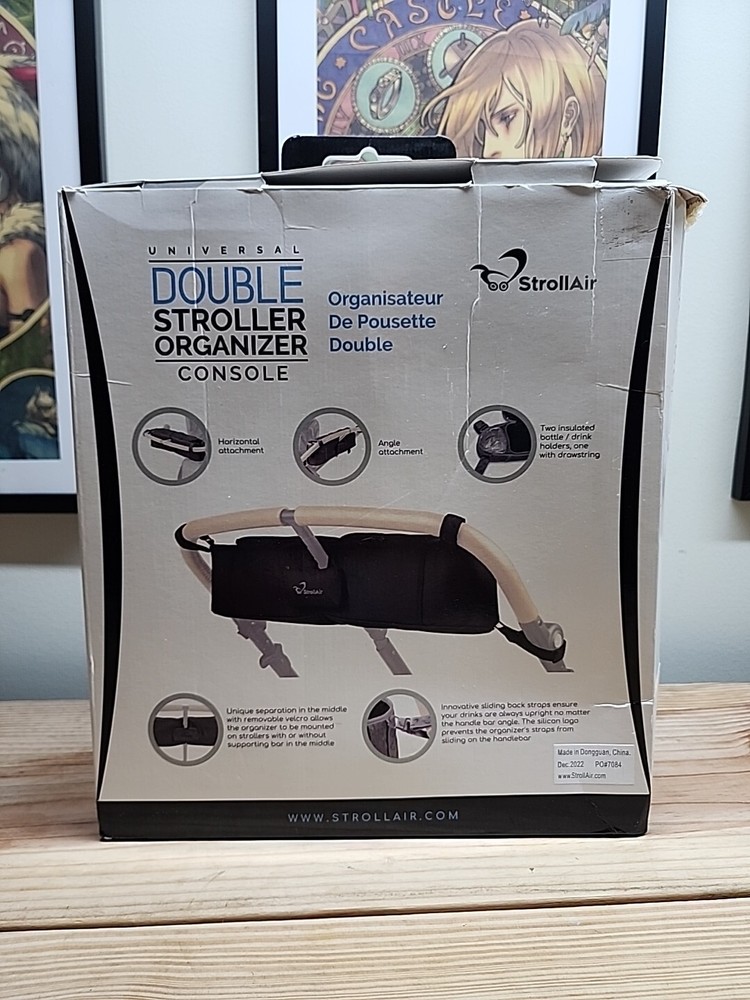 StrollAir - Universal Best Double Parent Stroller Organizer Caddy Black
