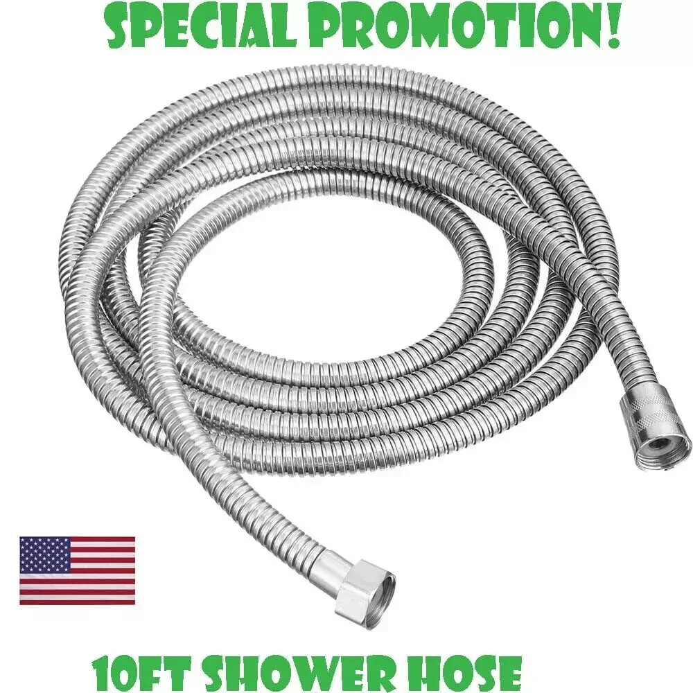 Chrome 10FT Long Shower Hose For Head Handheld Spray High Pressure Adjustable