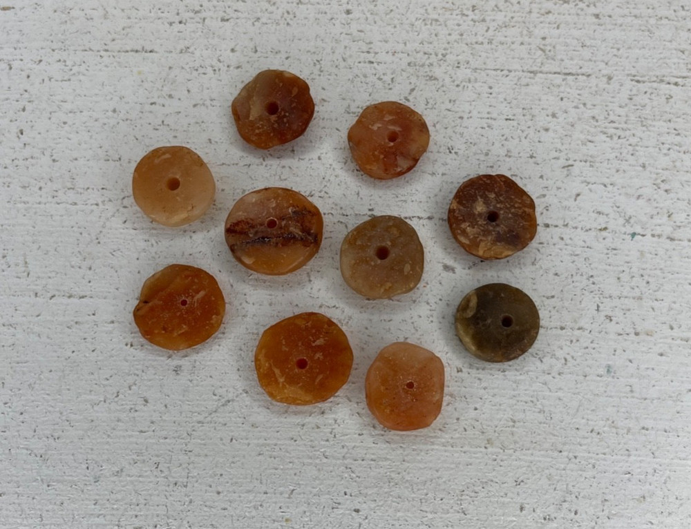 10 PCS Small Ancient Neolithic Stone Disc Beads Carnelian Agate