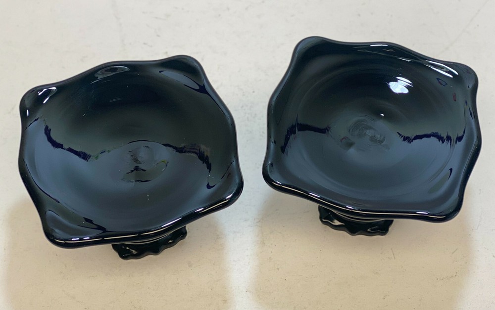 Pair Sterling Silver Overlay Black Amethyst Footed Candlestick Holders