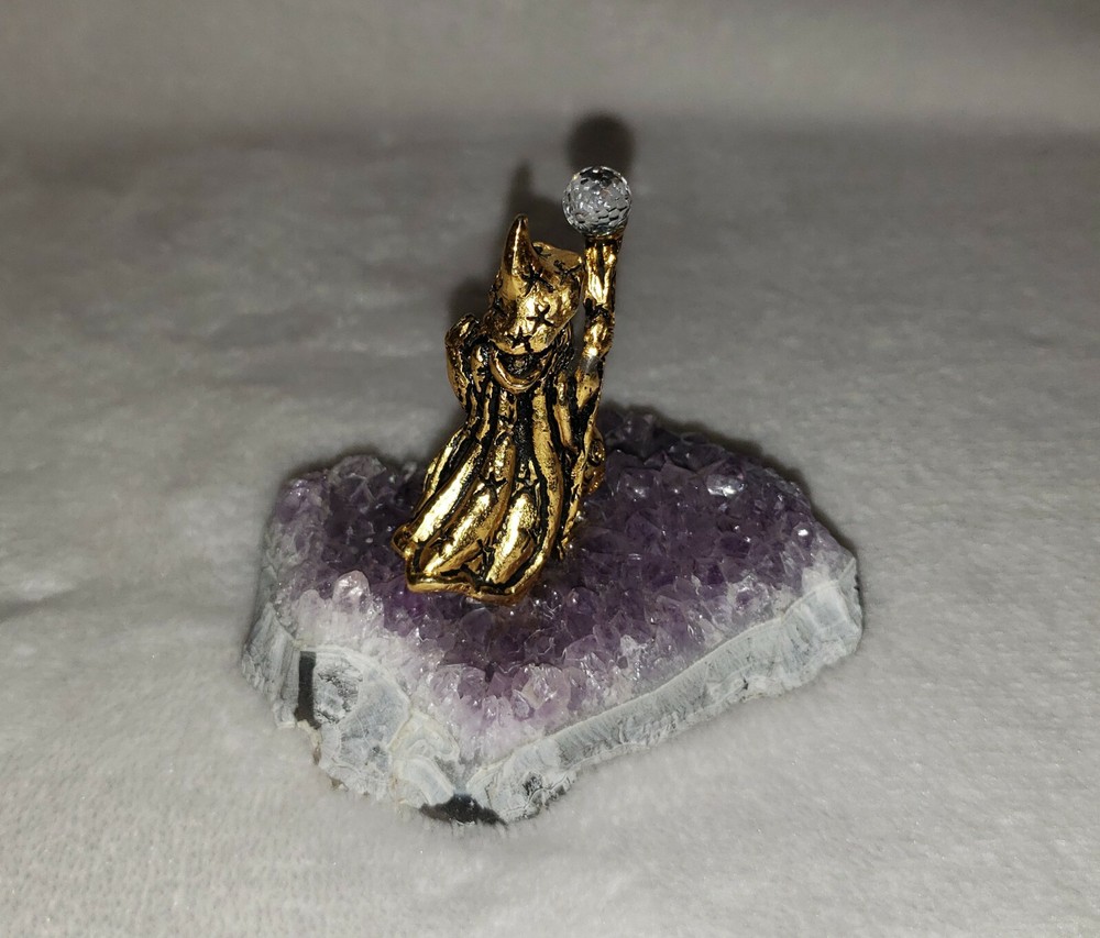 Gold Tone Wizard on Amethyst Crystal Base