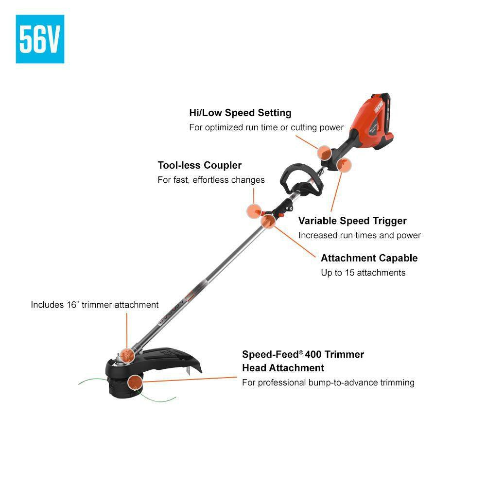 56V Cordless Attachment Capable 16 In. String Trimmer W/ Speed-Feed Bump Head, C