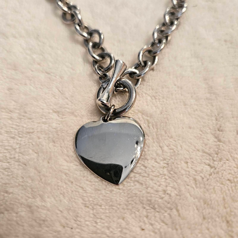Silvertone Chain Heart Pendant Necklace