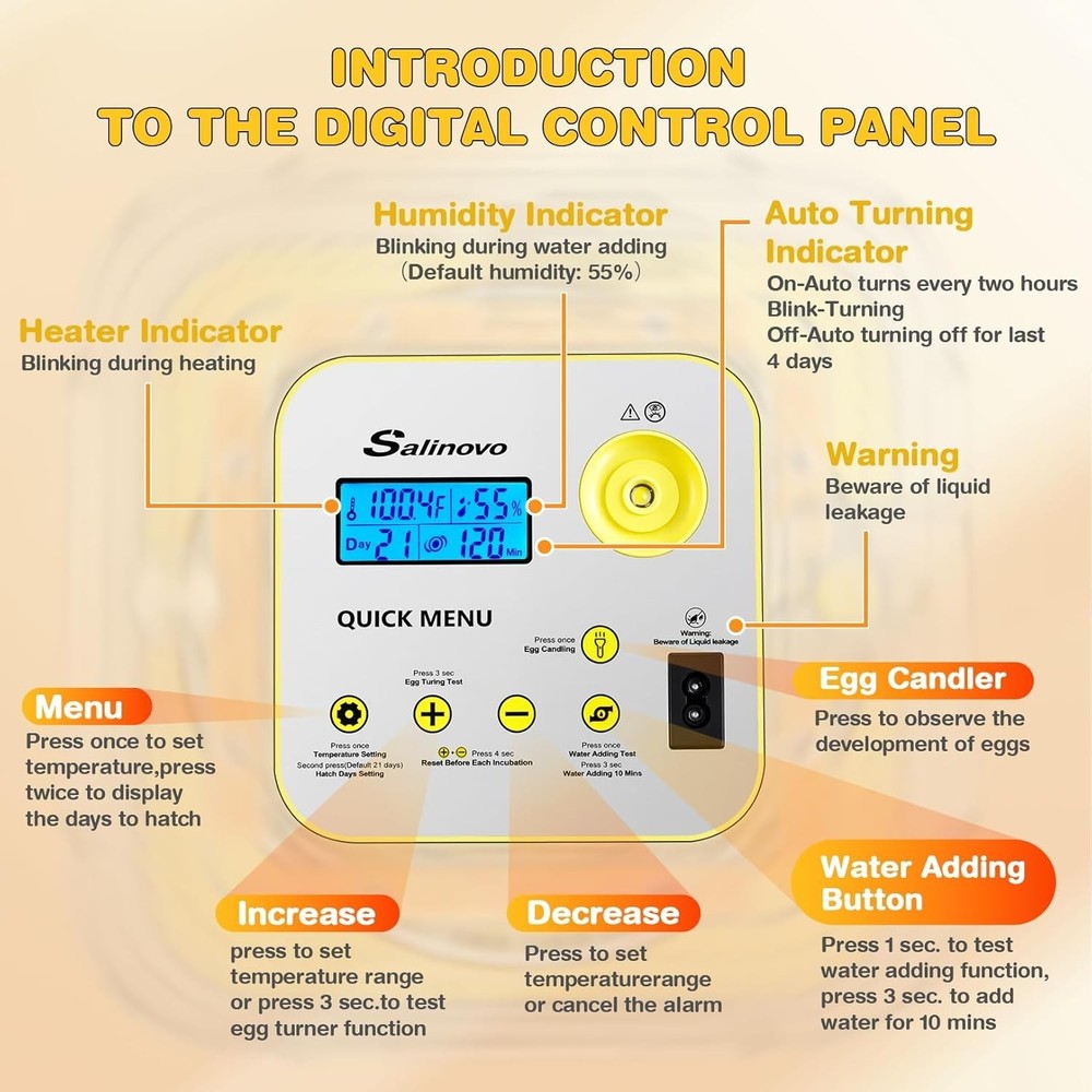 12 Egg Incubator for Hatching Eggs with Automatic Water Refill Humidity Display-