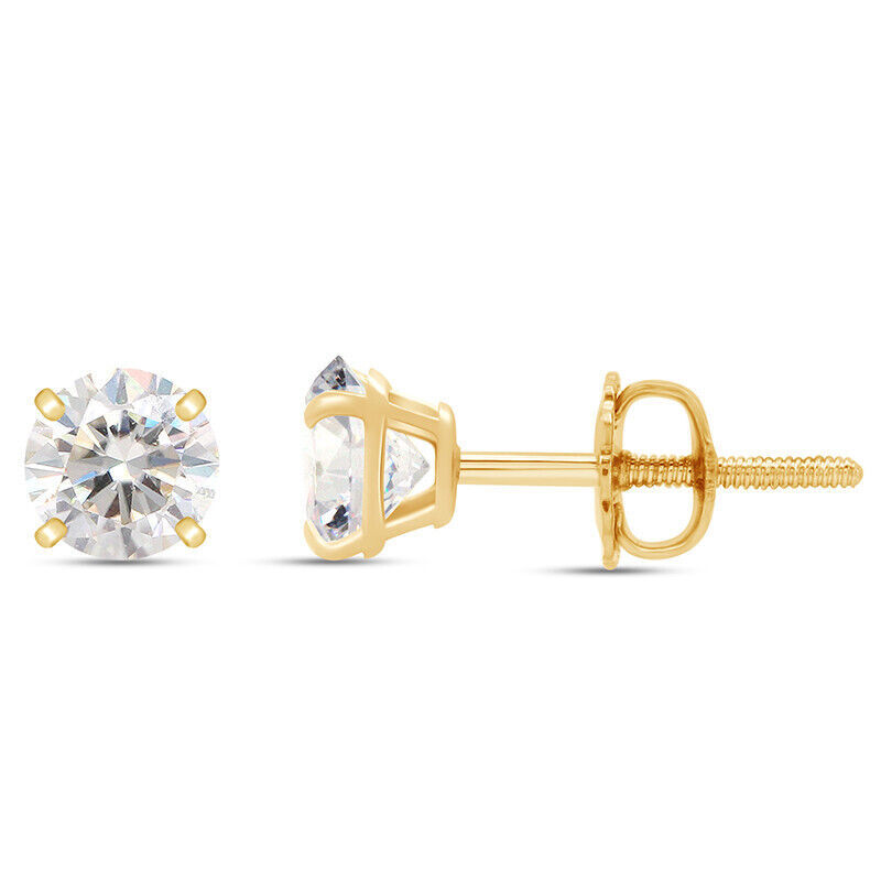 Solid 14k Yellow Gold Real Moissanite Stud Earrings Pass Tester 0.2-8ct