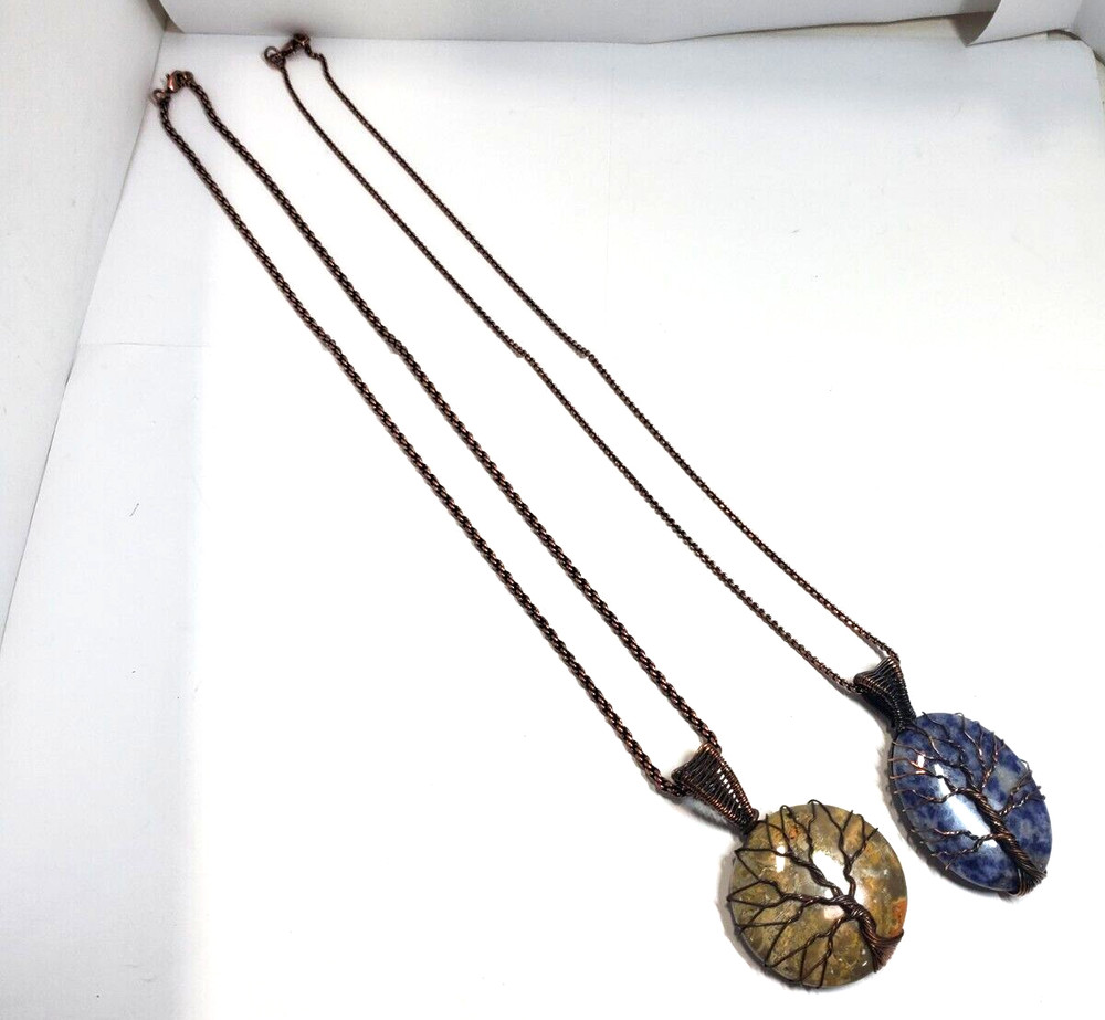 3 Gemstone Pendants + 2 Chains - See Description