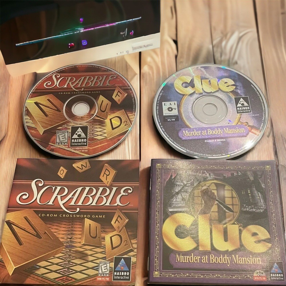 Vintage 90s Hasbro Software Clue Scrabble CD Rom Windows Interactive