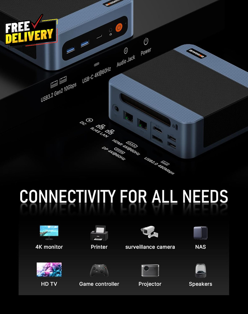 E5 Multi-Functional Mini PC Ryzen 3 5300U 4-Core 8-Thread 11 Pro Dual LAN D0000