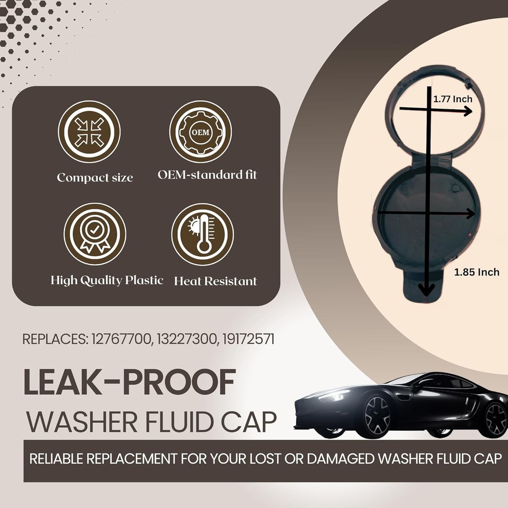 Windshield Wiper Fluid Cap - OEM Replacement Washer Reservoir Black