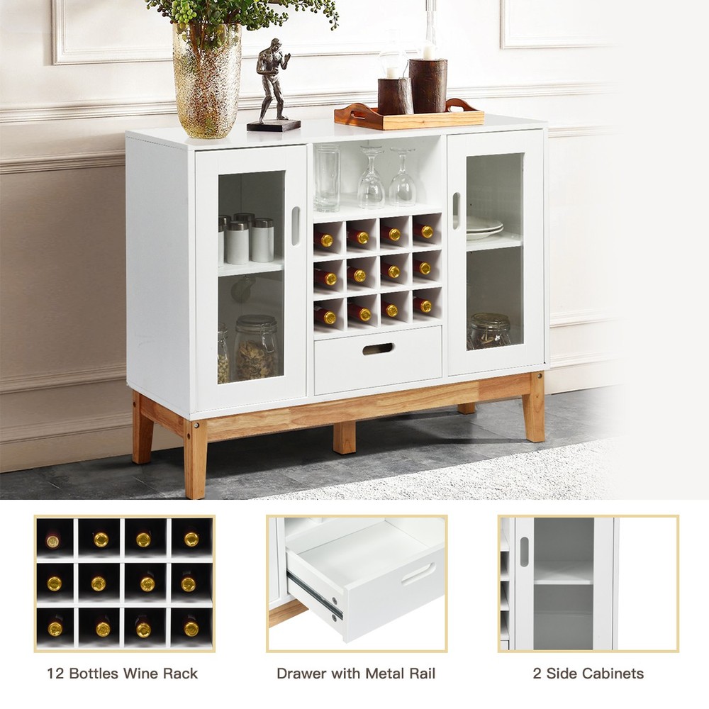 Wood Wine Storage Cabinet Sideboard Console Buffet Server w/ Wine Rack & Drawer