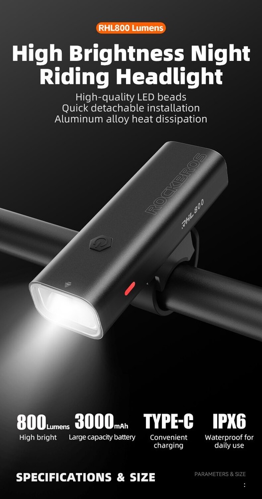 ROCKBROS 800LM Bicycle Light Waterproof Bicycle Headlight Cycling Flashlight