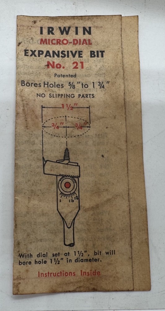 Vintage Irwin Micro-Dial Expansive Bit No. 21 with Original Box & Manual