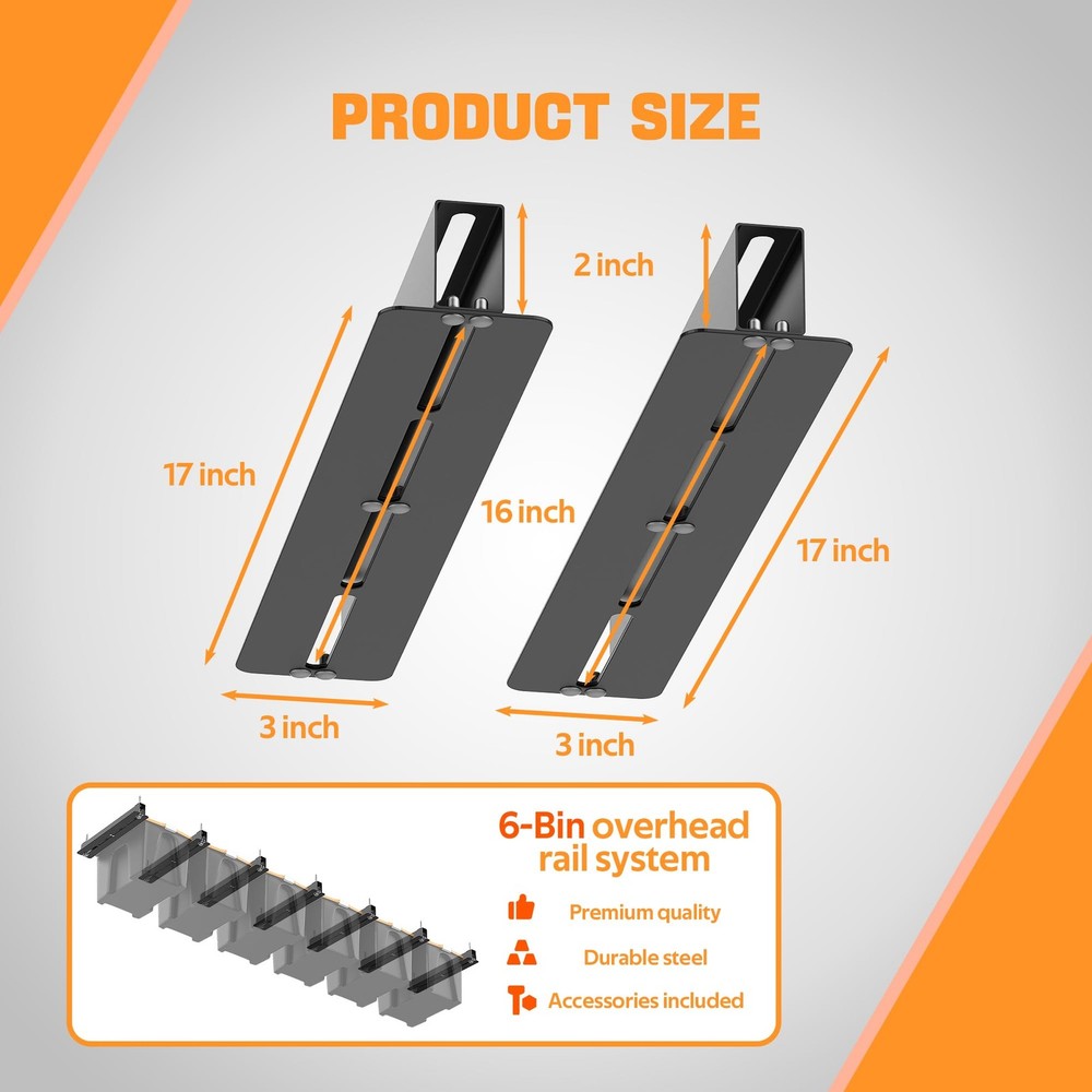 Overhead Garage Storage Racks for Bins, Ceiling 6 Bin, Black