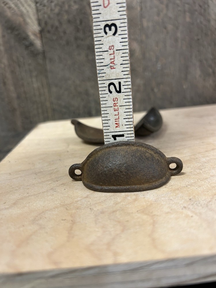3 SM. Cast Iron Cup Pulls Antique Victorian Hardware Bin Apothecary Drawer