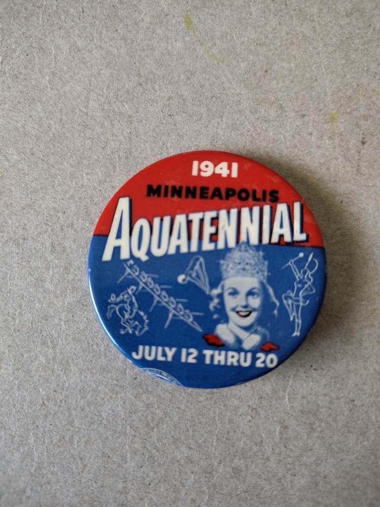 Vintage 1941 Minneapolis Aquatennial Pin Back  Button