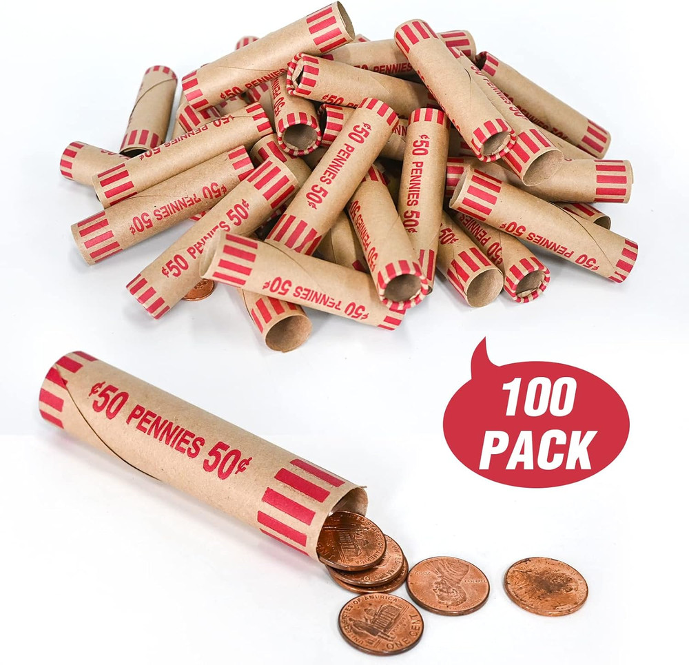 100 PCS Preformed Coin Wrappers Rolls-Pennies