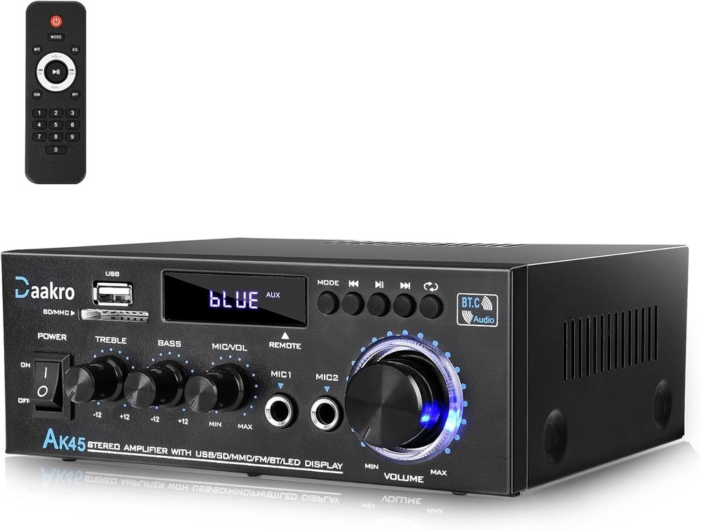Compact 300W Home Audio Amplifier with Bluetooth & Remote Control Functionality