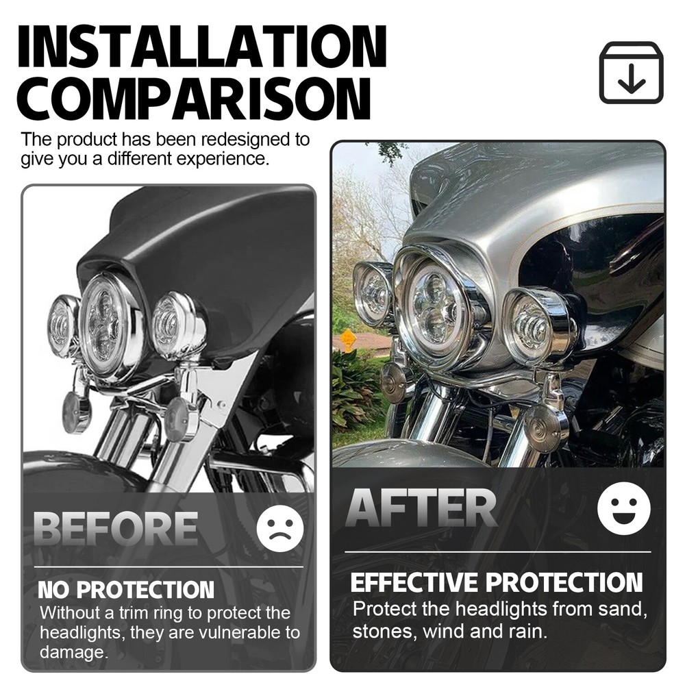 Fit For Harley Touring 94+ 7" Headlight 4.5 Passing Light Trim Ring Bezel Visor