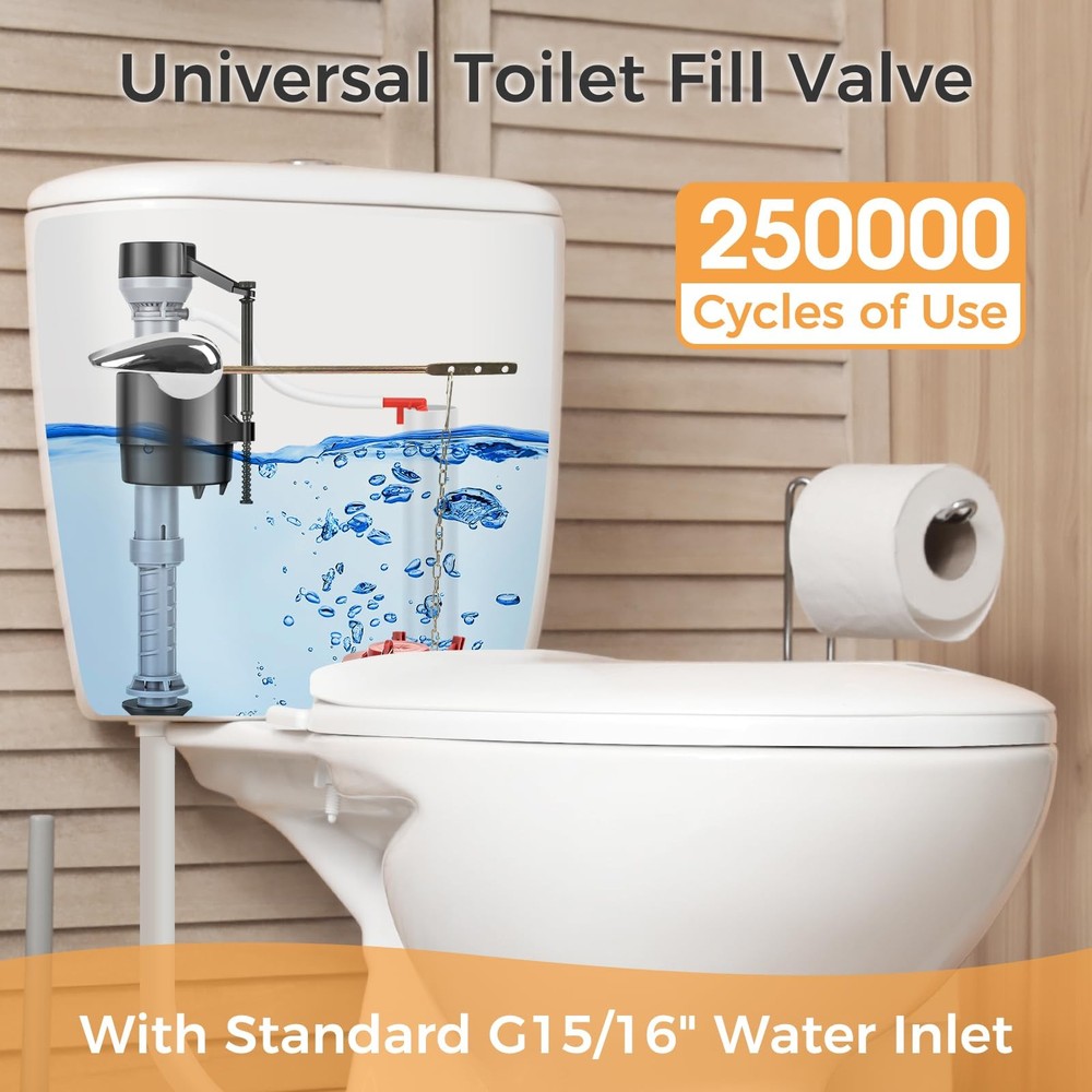 Universal Toilet Flusher Replacement Kit, Black Rubber Float Valve with 2-Inc...