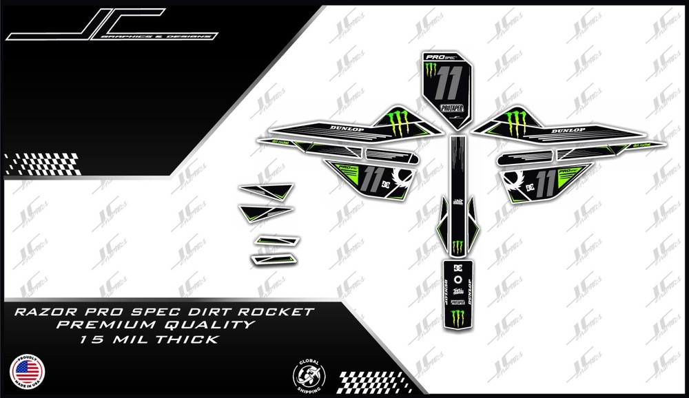 Razor Pro Spec Dirt Rocket Graphics kit decals  THICK AND HIGH GLOSS ......
