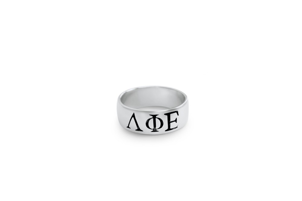 Lambda Phi Epsilon Sterling Silver ring with Black Enamel letters