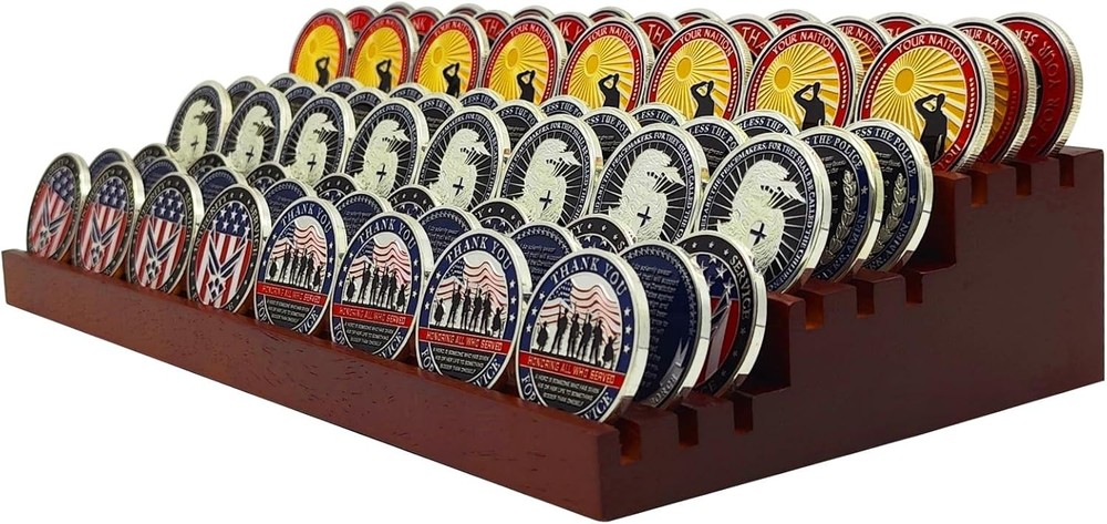 100% Solid Wood Challenge Coin Display Stand Three-Tier Coin Holder for