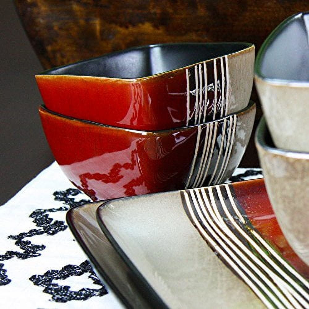 Downtown Loft 16 Piece Double Bowl Stoneware Dinnerware Set W/ Service 4