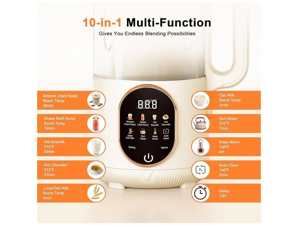 50oz Nut Milk Maker, 10 in 1 Automatic Nut Milk Maker with 20 Blades,