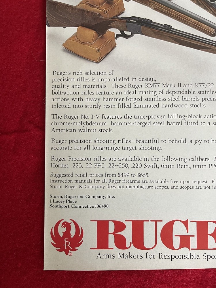Vintage 1995 Ruger Precision Target Rifles Print Ad