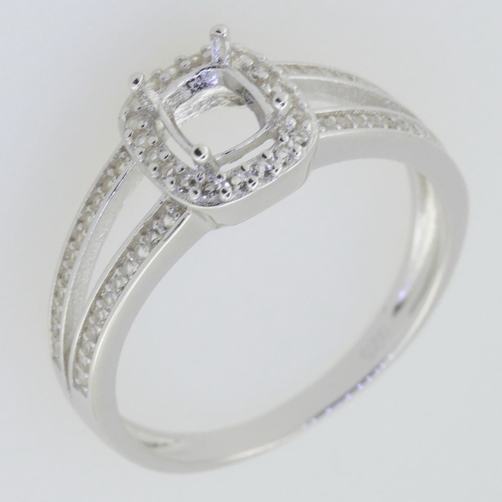 Sterling Silver Semi Mount Ring Setting Cushion CU 6X5mm Topaz
