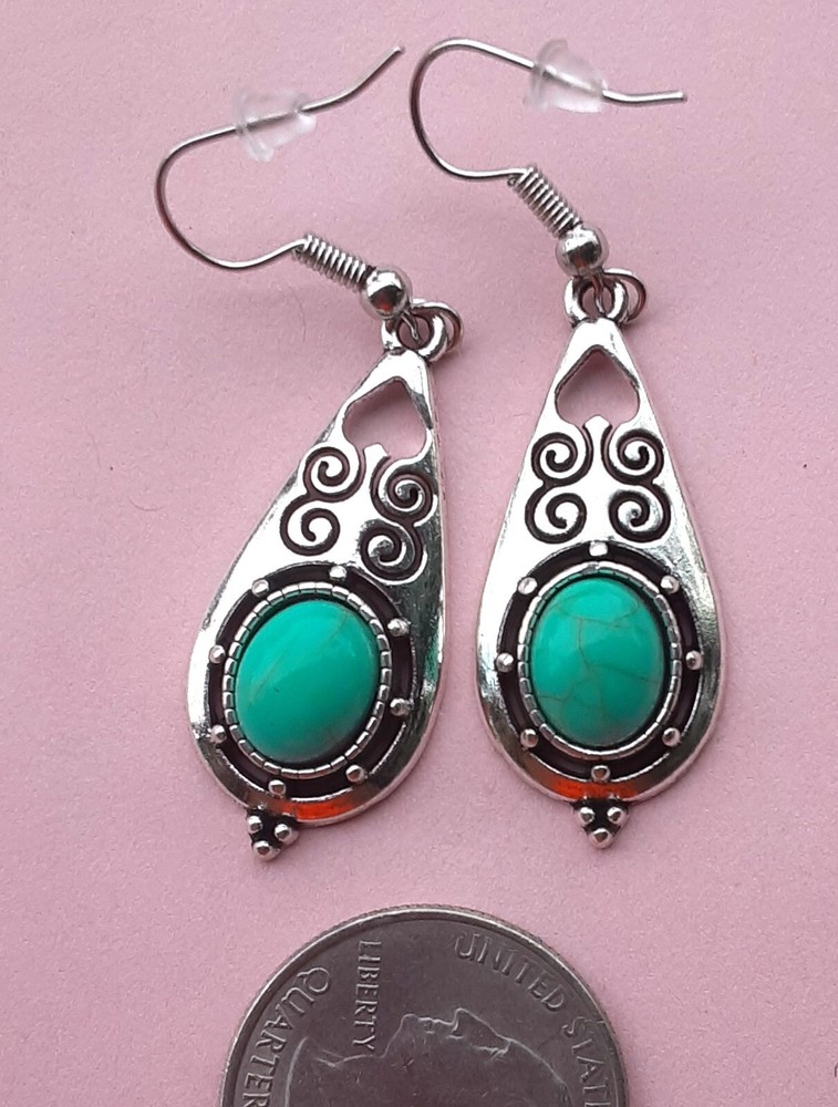 simulated TURQUOISE BALI teardrop shape earring SP FISH HOOK SP15