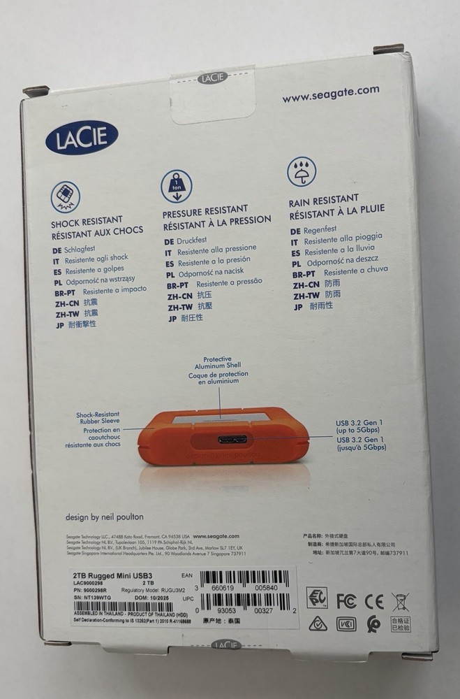 LACIE RUGGED MINI 2TB USB 3.2 Gen1 *NEW* *OPEN BOX*