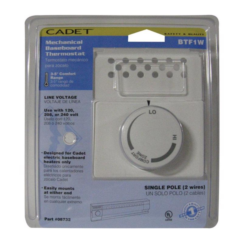 Cadet 08732 Thermostat Single-Pole Built-In White Baseboard