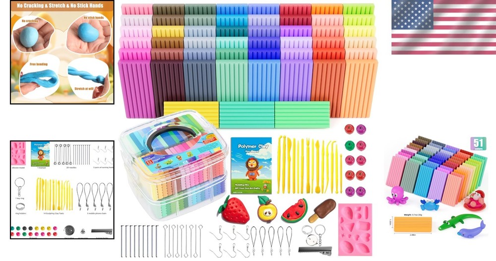 51-Color Polymer Clay Starter Kit with Tools